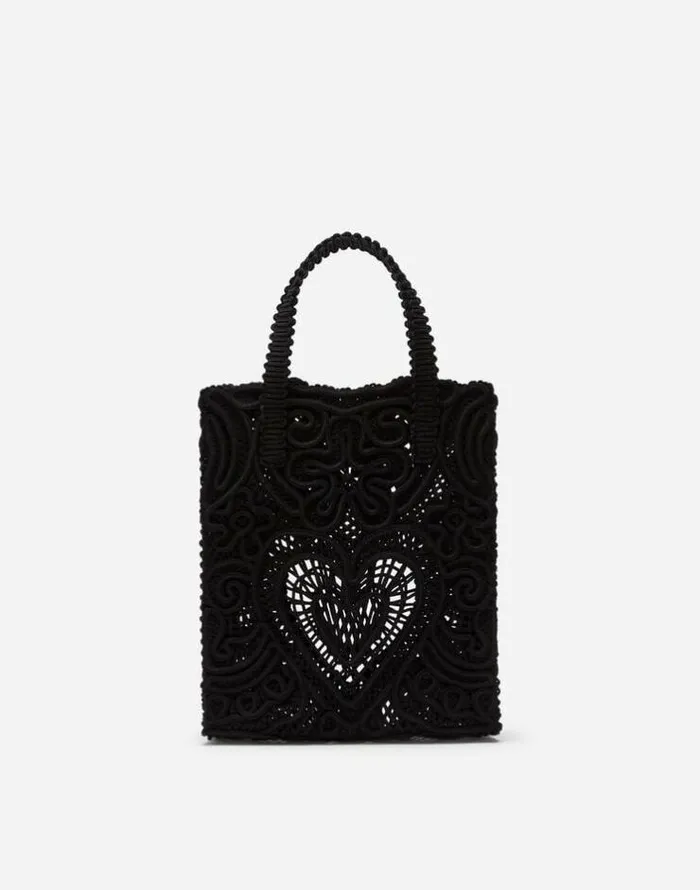 Dolce and Gabbana Handbags Women Small Cordonetto Lace Shopper Black