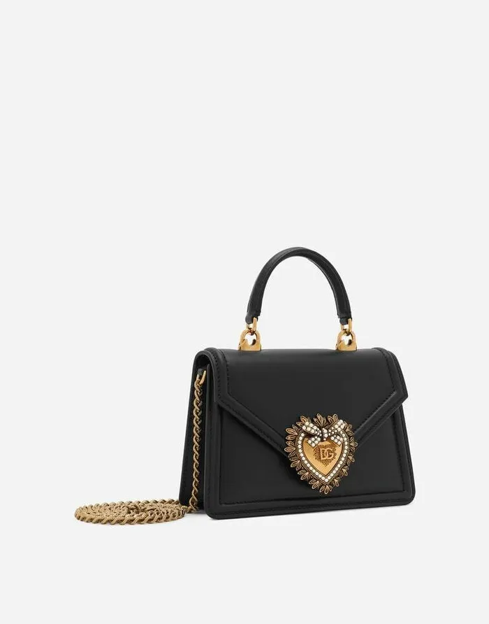 Dolce and Gabbana Handbags Women Small Smooth Calfskin Devotion Bag Black