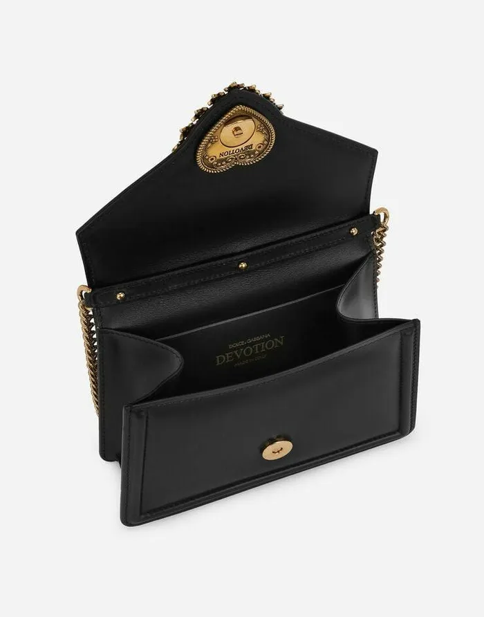 Dolce and Gabbana Handbags Women Small Smooth Calfskin Devotion Bag Black