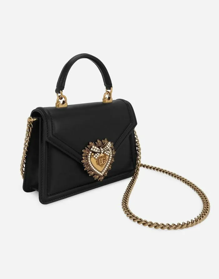Dolce and Gabbana Handbags Women Small Smooth Calfskin Devotion Bag Black