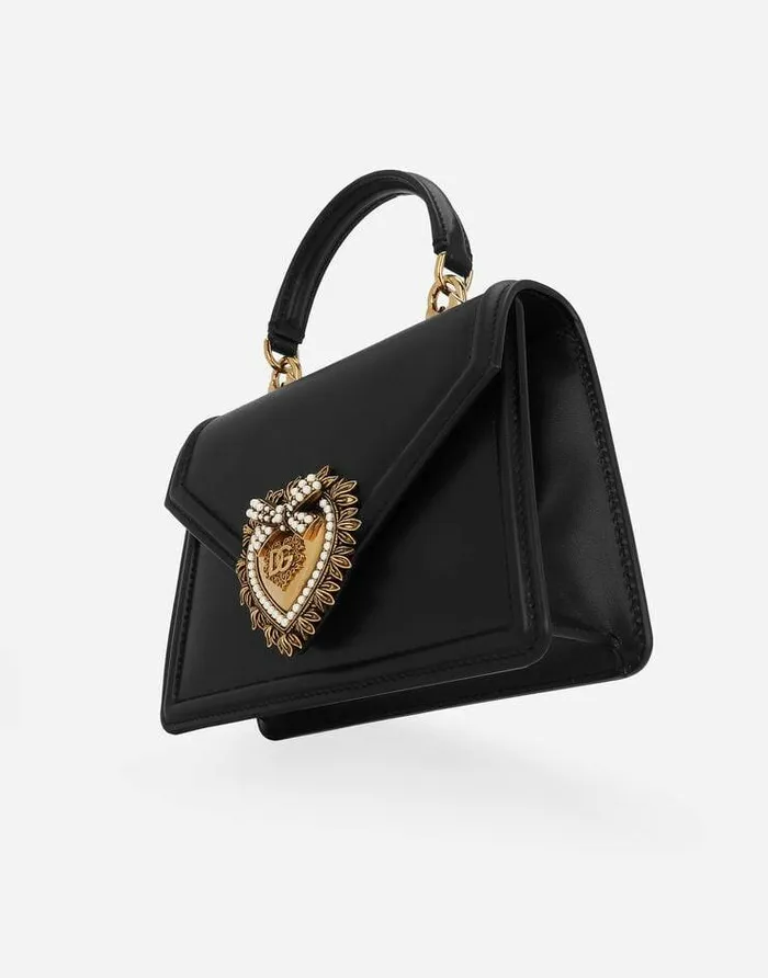 Dolce and Gabbana Handbags Women Small Smooth Calfskin Devotion Bag Black