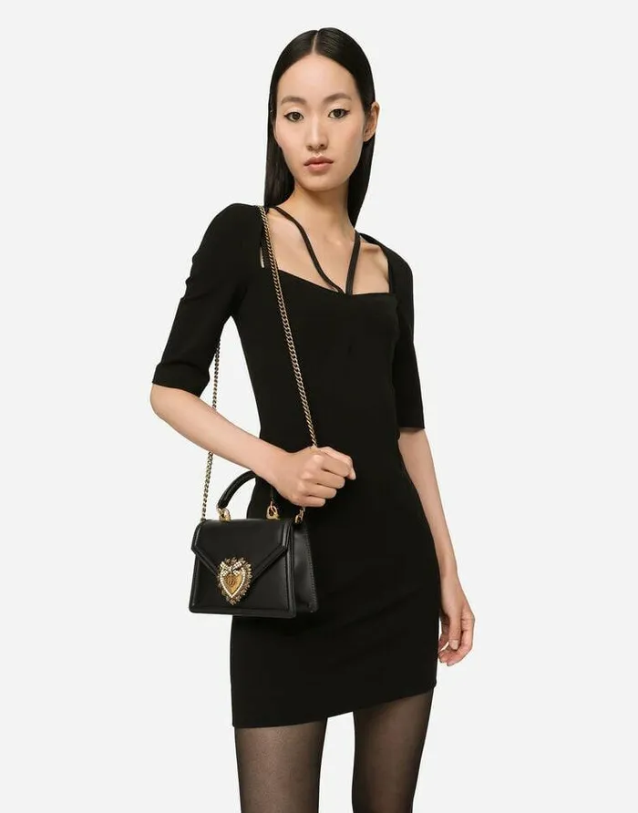 Dolce and Gabbana Handbags Women Small Smooth Calfskin Devotion Bag Black