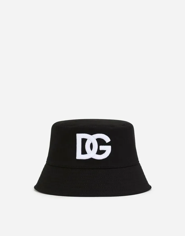 Dolce and Gabbana Hats And Gloves Men Cotton Bucket Hat With DG Embroidery Black Dolce and Gabbana Hats And Gloves Men Cotton Bucket Hat With DG Embroidery Black