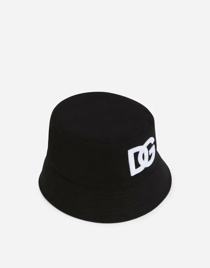 Dolce and Gabbana Hats And Gloves Men Cotton Bucket Hat With DG Embroidery Black Dolce and Gabbana Hats And Gloves Men Cotton Bucket Hat With DG Embroidery Black