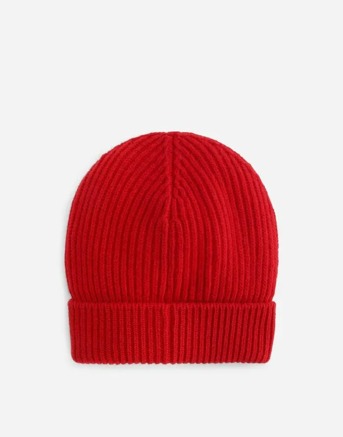 Dolce and Gabbana Hats And Gloves Men Knit Cashmere Hat With DG Patch Red Dolce and Gabbana Hats And Gloves Men Knit Cashmere Hat With DG Patch Red