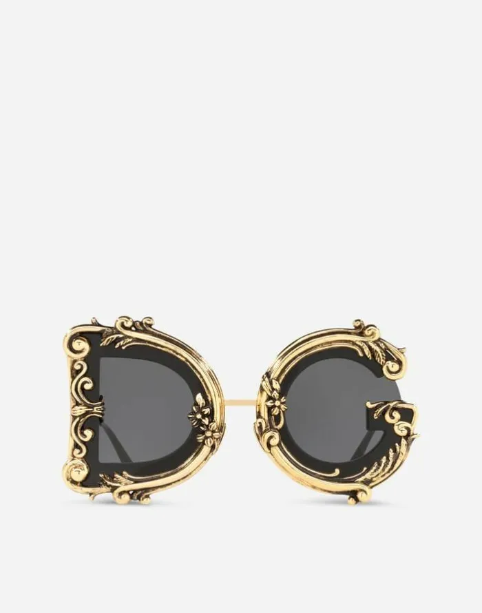 Dolce and Gabbana Icons Women DG Baroque Sunglasses Black And Gold