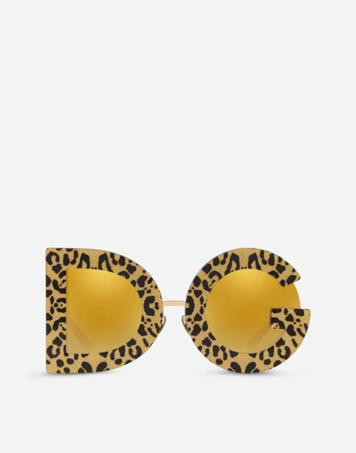 Dolce and Gabbana Icons Women DG Leo Sunglasses Shiny Gold And Leo Gold Glitter Print