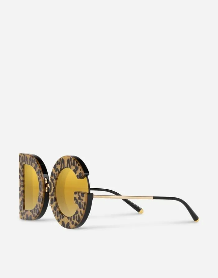 Dolce and Gabbana Icons Women DG Leo Sunglasses Shiny Gold And Leo Gold Glitter Print Dolce and Gabbana Icons Women DG Leo Sunglasses Shiny Gold And Leo Gold Glitter Print