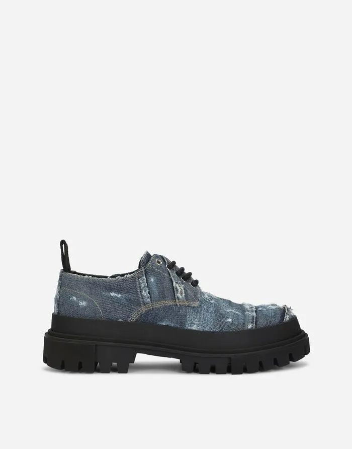 Dolce and Gabbana LaceUps Men Denim Patchwork Hitrekking Derby Shoes Blue