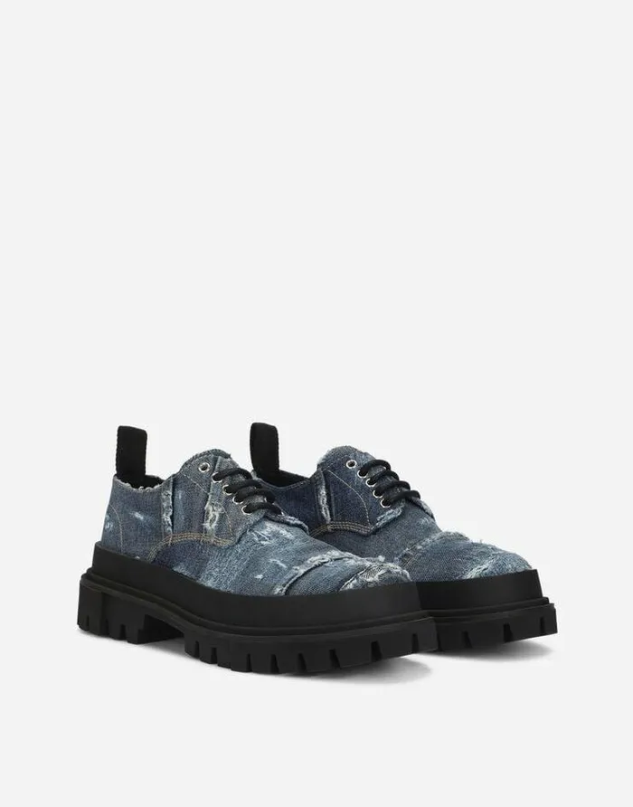 Dolce and Gabbana LaceUps Men Denim Patchwork Hitrekking Derby Shoes Blue Dolce and Gabbana LaceUps Men Denim Patchwork Hitrekking Derby Shoes Blue