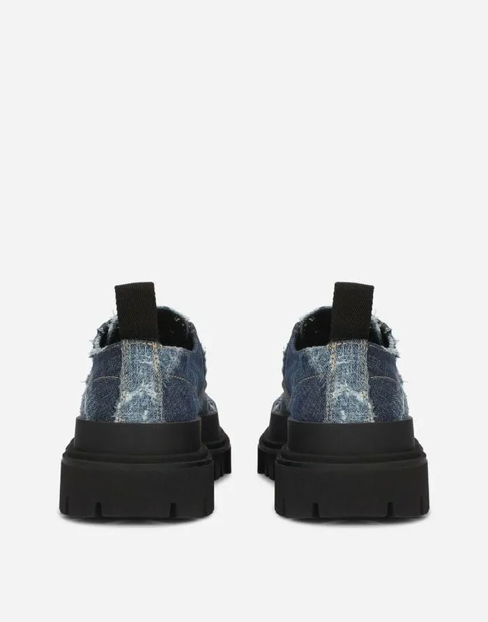 Dolce and Gabbana LaceUps Men Denim Patchwork Hitrekking Derby Shoes Blue Dolce and Gabbana LaceUps Men Denim Patchwork Hitrekking Derby Shoes Blue
