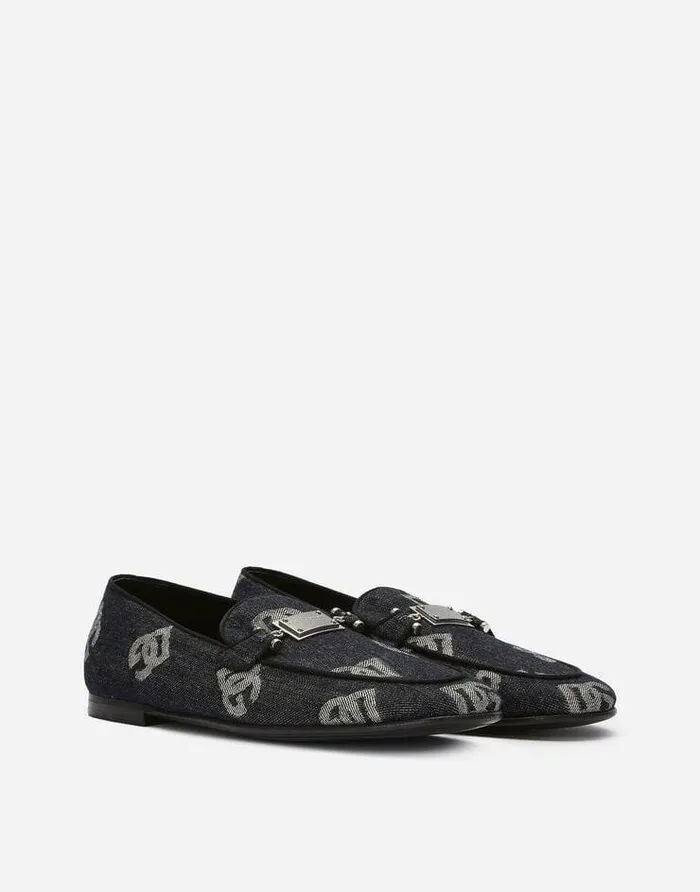 Dolce and Gabbana Loafers And Moccasins Men Denim Loafers With Logo Blue Dolce and Gabbana Loafers And Moccasins Men Denim Loafers With Logo Blue