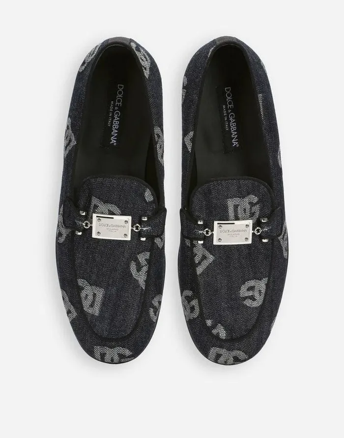 Dolce and Gabbana Loafers And Moccasins Men Denim Loafers With Logo Blue Dolce and Gabbana Loafers And Moccasins Men Denim Loafers With Logo Blue