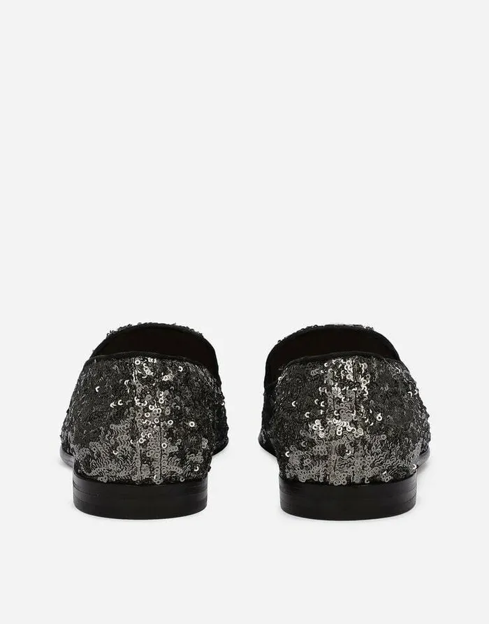Dolce and Gabbana Loafers And Moccasins Men Sequined Slippers Grey Dolce and Gabbana Loafers And Moccasins Men Sequined Slippers Grey