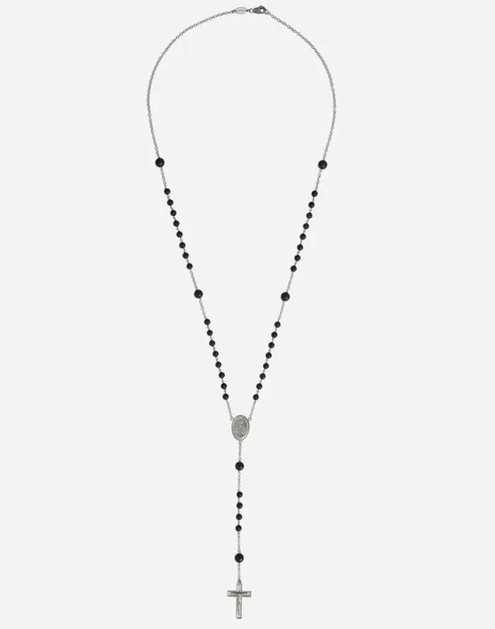 Dolce and Gabbana Necklaces Men White Gold Rosary Necklace Goldblack Dolce and Gabbana Necklaces Men White Gold Rosary Necklace Goldblack