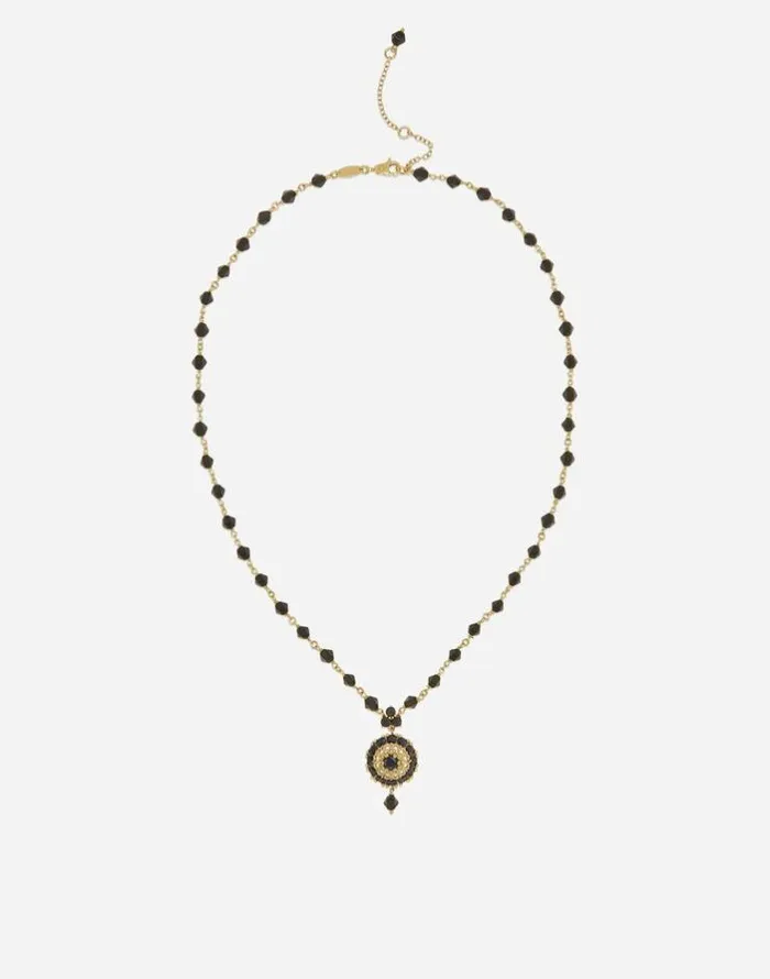 Dolce and Gabbana Necklaces Women Necklace With Black Jade And Sapphire Pendant Goldblack
