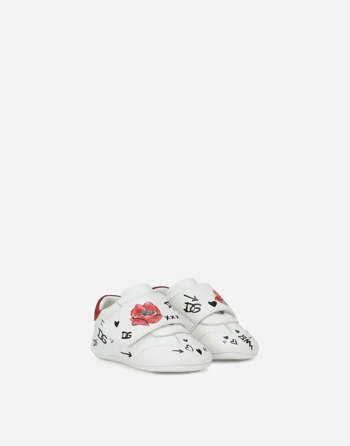 Dolce and Gabbana Newborn Girls039 Shoes 1620 Children Nappa Leather Newborn Sneakers With Poppy Print Multicolor Dolce and Gabbana Newborn Girls039 Shoes 1620 Children Nappa Leather Newborn Sneakers With Poppy Print Multicolor