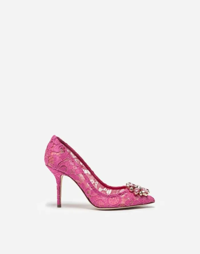Dolce and Gabbana Pumps And Slingback Women Pump In Taormina Lace With Crystals Fuchsia Dolce and Gabbana Pumps And Slingback Women Pump In Taormina Lace With Crystals Fuchsia