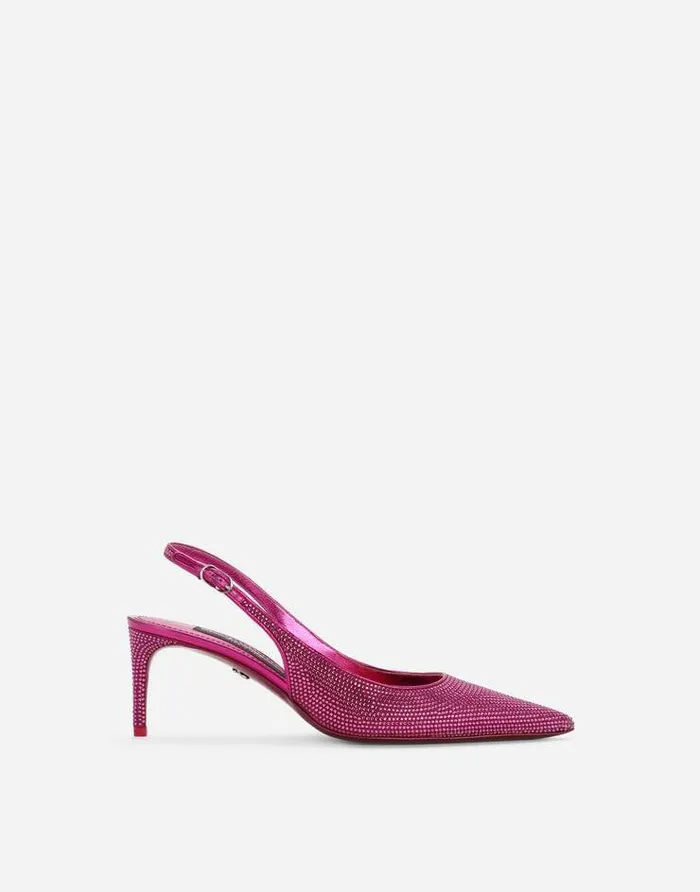 Dolce and Gabbana Pumps And Slingback Women Satin Slingbacks With Fusible Rhinestones Fuchsia Dolce and Gabbana Pumps And Slingback Women Satin Slingbacks With Fusible Rhinestones Fuchsia