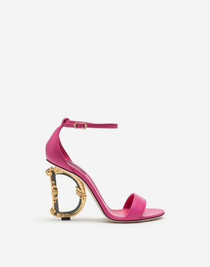 Dolce and Gabbana Sandals And Wedges Women Nappa Sandals With Baroque DG Heel Pink Dolce and Gabbana Sandals And Wedges Women Nappa Sandals With Baroque DG Heel Pink