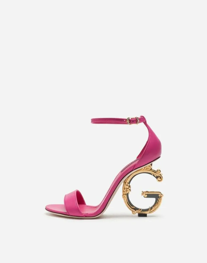 Dolce and Gabbana Sandals And Wedges Women Nappa Sandals With Baroque DG Heel Pink Dolce and Gabbana Sandals And Wedges Women Nappa Sandals With Baroque DG Heel Pink
