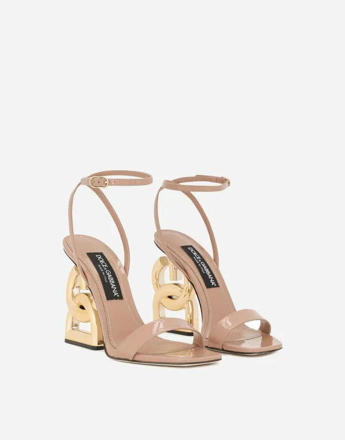 Dolce and Gabbana Sandals And Wedges Women Patent Leather Sandals With 35 Heel Beige Dolce and Gabbana Sandals And Wedges Women Patent Leather Sandals With 35 Heel Beige