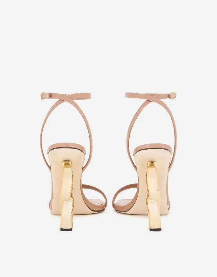 Dolce and Gabbana Sandals And Wedges Women Patent Leather Sandals With 35 Heel Beige Dolce and Gabbana Sandals And Wedges Women Patent Leather Sandals With 35 Heel Beige
