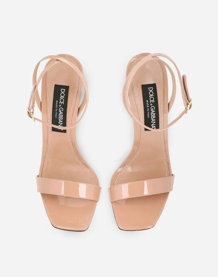 Dolce and Gabbana Sandals And Wedges Women Patent Leather Sandals With 35 Heel Beige Dolce and Gabbana Sandals And Wedges Women Patent Leather Sandals With 35 Heel Beige