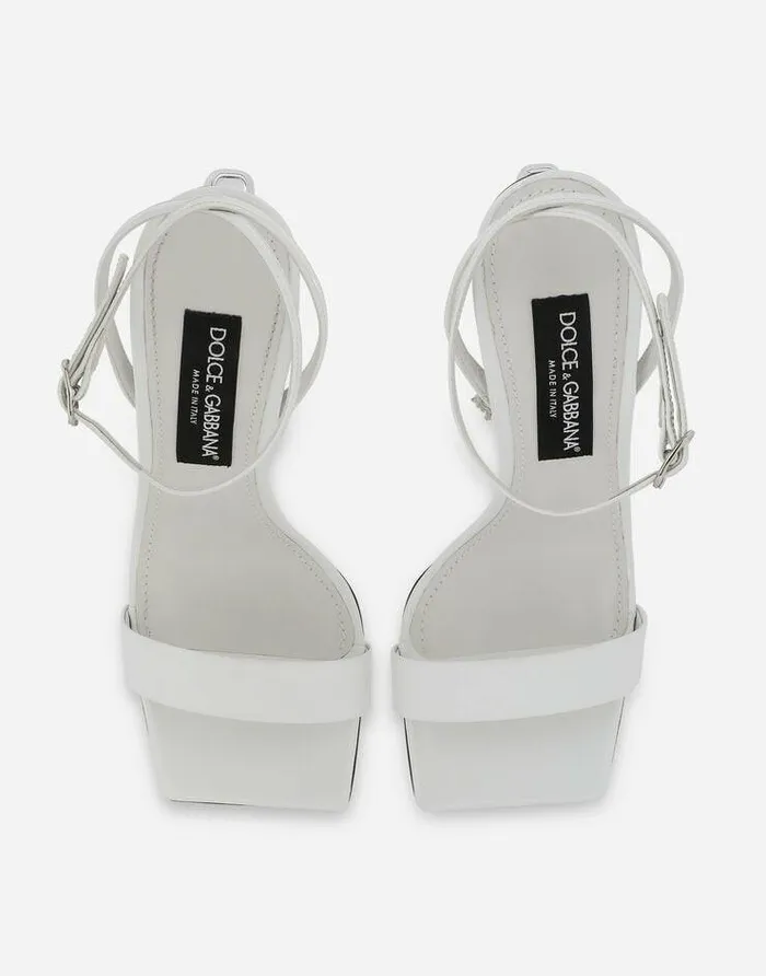 Dolce and Gabbana Sandals And Wedges Women Patent Leather Sandals With 35 Heel White Dolce and Gabbana Sandals And Wedges Women Patent Leather Sandals With 35 Heel White