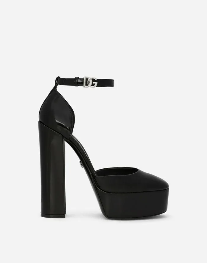 Dolce and Gabbana Sandals And Wedges Women Polished Calfskin Platforms Black