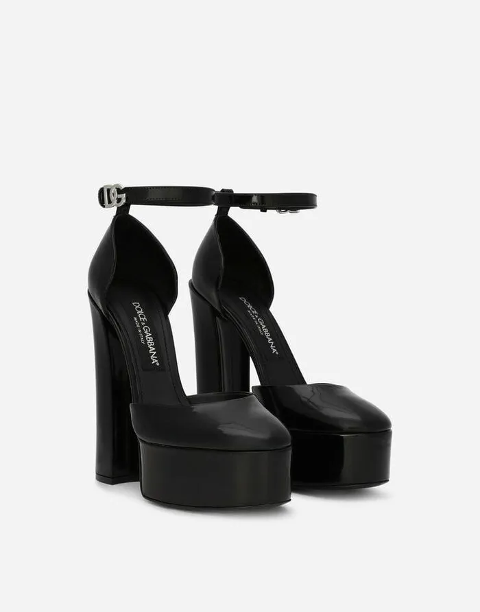 Dolce and Gabbana Sandals And Wedges Women Polished Calfskin Platforms Black Dolce and Gabbana Sandals And Wedges Women Polished Calfskin Platforms Black