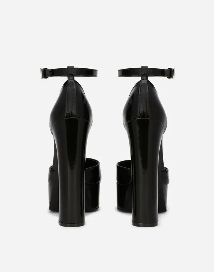 Dolce and Gabbana Sandals And Wedges Women Polished Calfskin Platforms Black Dolce and Gabbana Sandals And Wedges Women Polished Calfskin Platforms Black