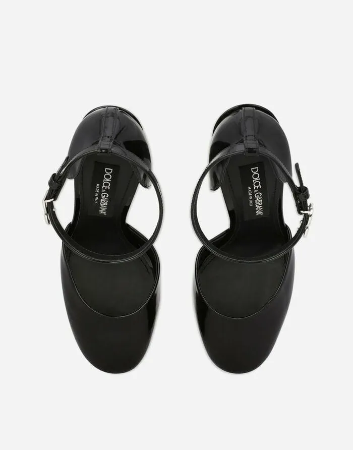 Dolce and Gabbana Sandals And Wedges Women Polished Calfskin Platforms Black Dolce and Gabbana Sandals And Wedges Women Polished Calfskin Platforms Black
