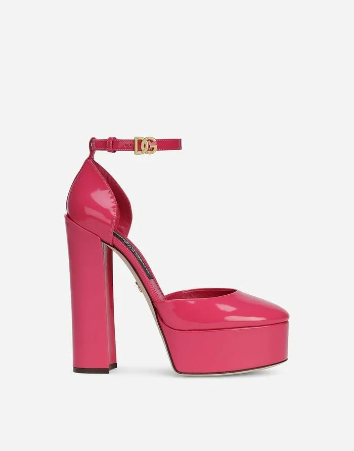 Dolce and Gabbana Sandals And Wedges Women Polished Calfskin Platforms Pink