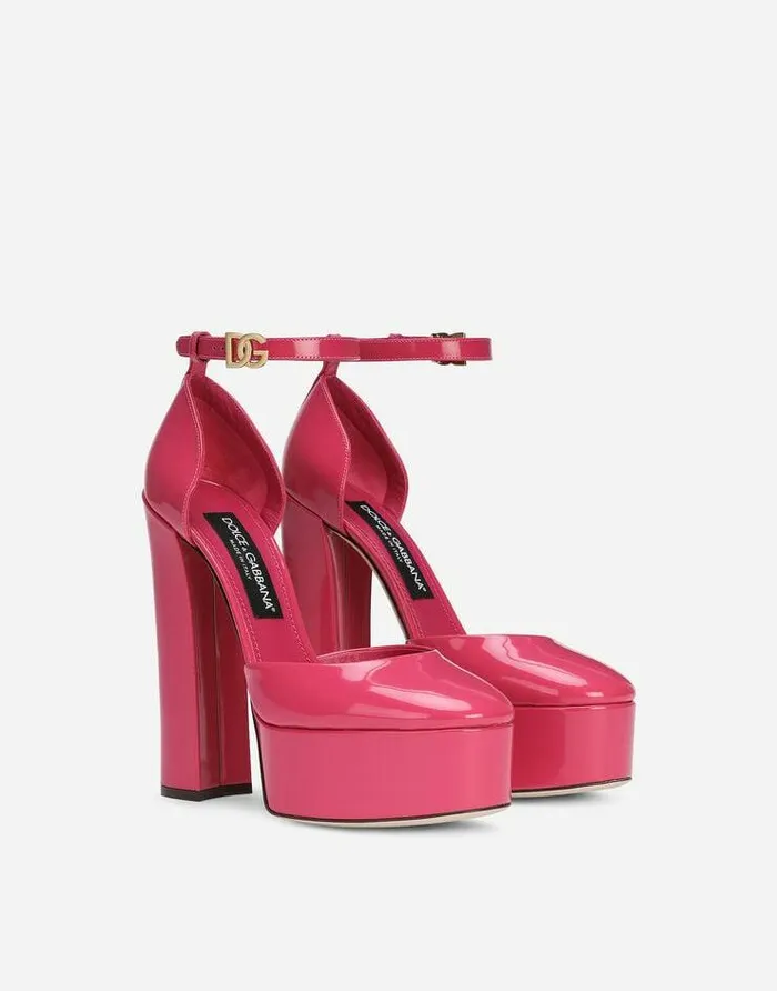 Dolce and Gabbana Sandals And Wedges Women Polished Calfskin Platforms Pink