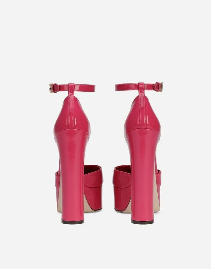 Dolce and Gabbana Sandals And Wedges Women Polished Calfskin Platforms Pink