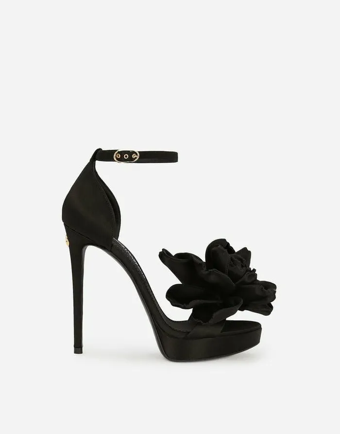 Dolce and Gabbana Sandals And Wedges Women Satin Platform Sandals Black