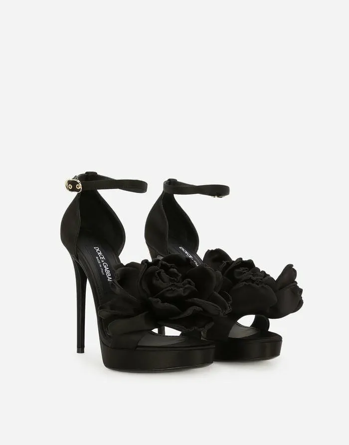Dolce and Gabbana Sandals And Wedges Women Satin Platform Sandals Black Dolce and Gabbana Sandals And Wedges Women Satin Platform Sandals Black