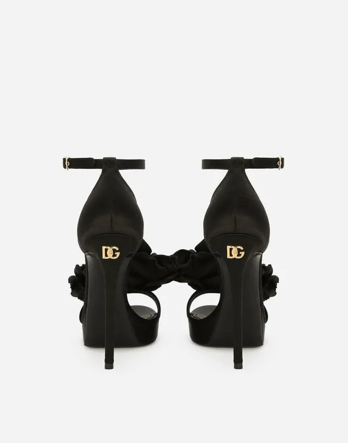 Dolce and Gabbana Sandals And Wedges Women Satin Platform Sandals Black Dolce and Gabbana Sandals And Wedges Women Satin Platform Sandals Black