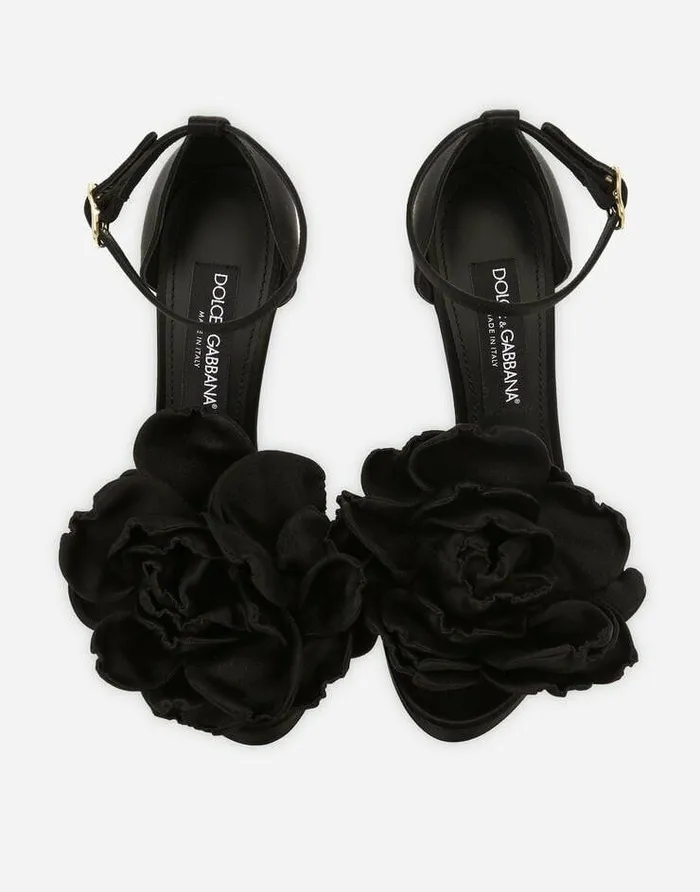 Dolce and Gabbana Sandals And Wedges Women Satin Platform Sandals Black Dolce and Gabbana Sandals And Wedges Women Satin Platform Sandals Black