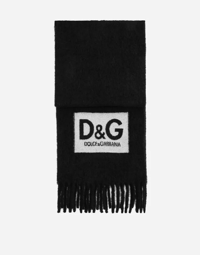 Dolce and Gabbana Scarves And Silks Men Wool Scarf With DG Patch Black