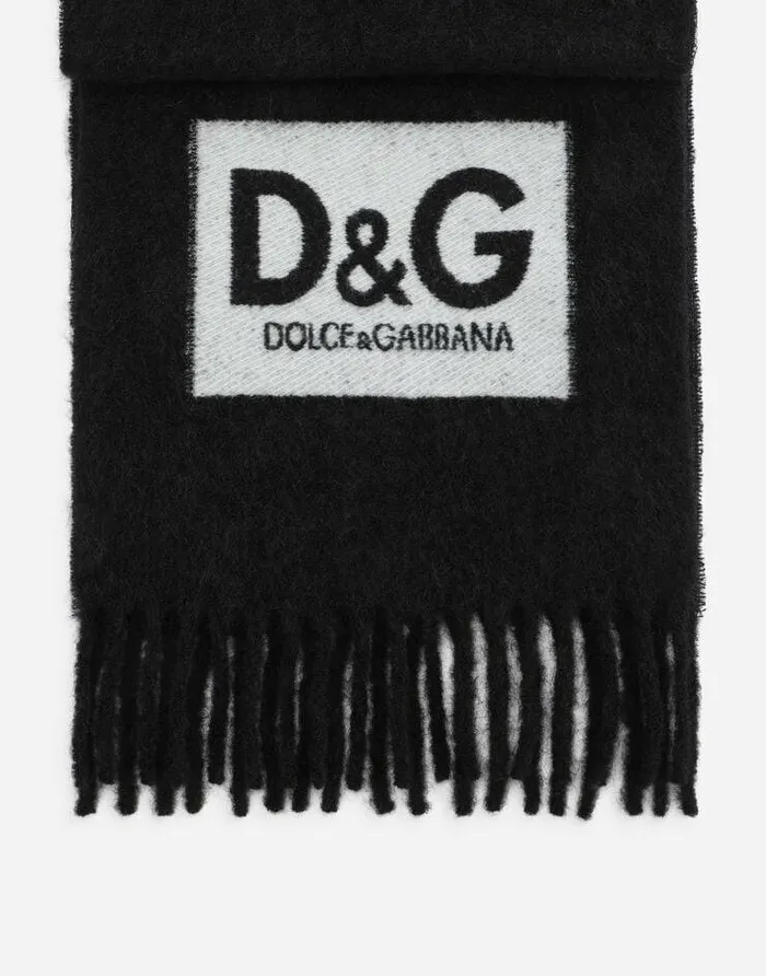 Dolce and Gabbana Scarves And Silks Men Wool Scarf With DG Patch Black Dolce and Gabbana Scarves And Silks Men Wool Scarf With DG Patch Black
