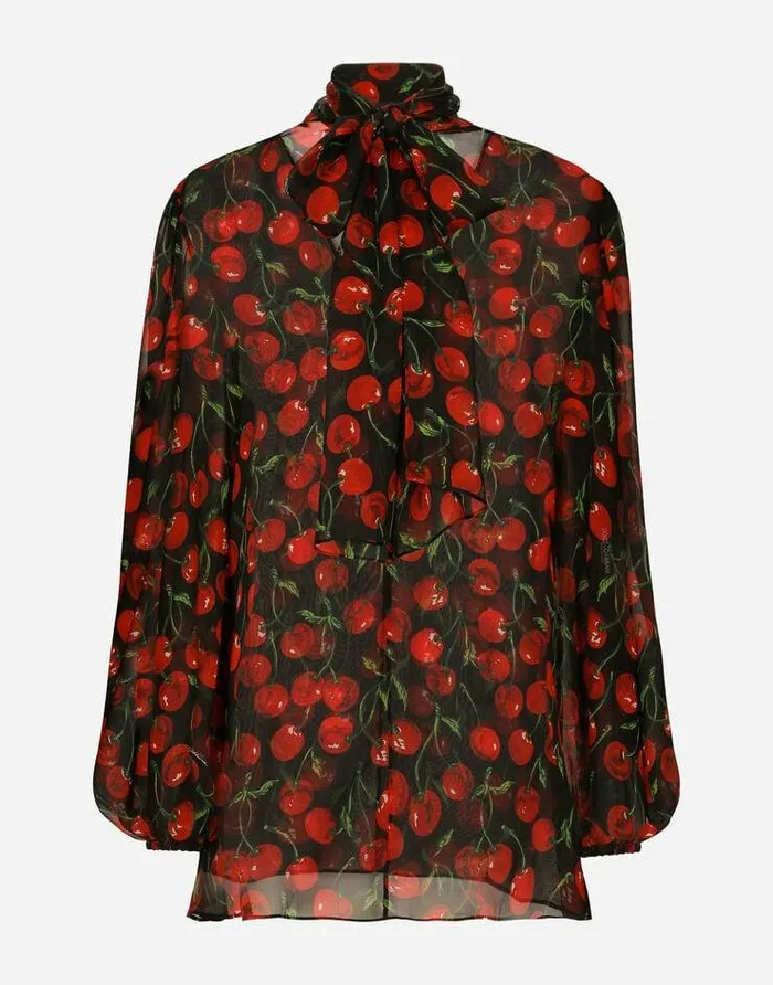 Dolce and Gabbana Shirts And Tops Women Cherryprint Chiffon Pussybow Blouse Multicolor Dolce and Gabbana Shirts And Tops Women Cherryprint Chiffon Pussybow Blouse Multicolor