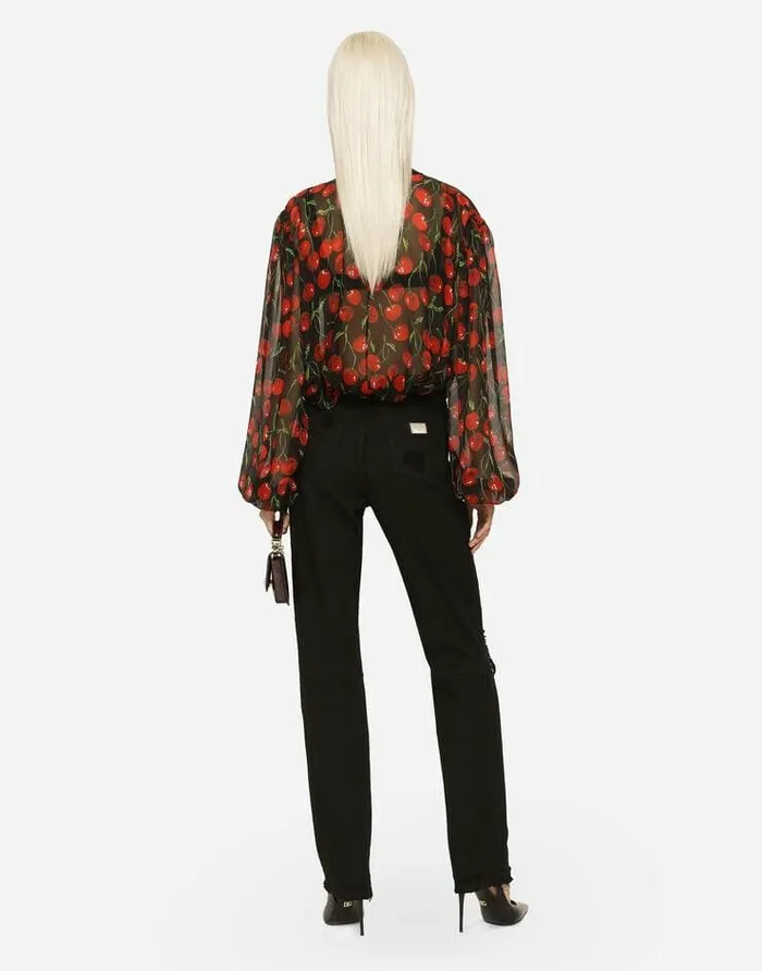 Dolce and Gabbana Shirts And Tops Women Cherryprint Chiffon Pussybow Blouse Multicolor Dolce and Gabbana Shirts And Tops Women Cherryprint Chiffon Pussybow Blouse Multicolor