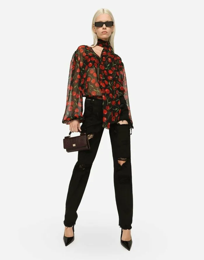 Dolce and Gabbana Shirts And Tops Women Cherryprint Chiffon Pussybow Blouse Multicolor Dolce and Gabbana Shirts And Tops Women Cherryprint Chiffon Pussybow Blouse Multicolor