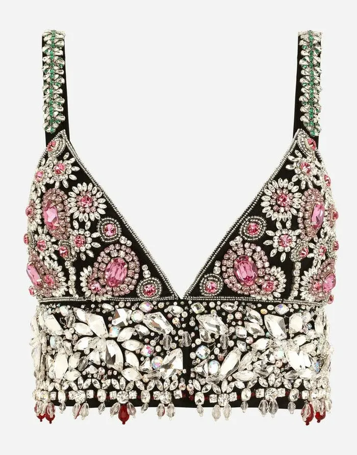 Dolce and Gabbana Shirts And Tops Women Embroidered Bralet Multicolor