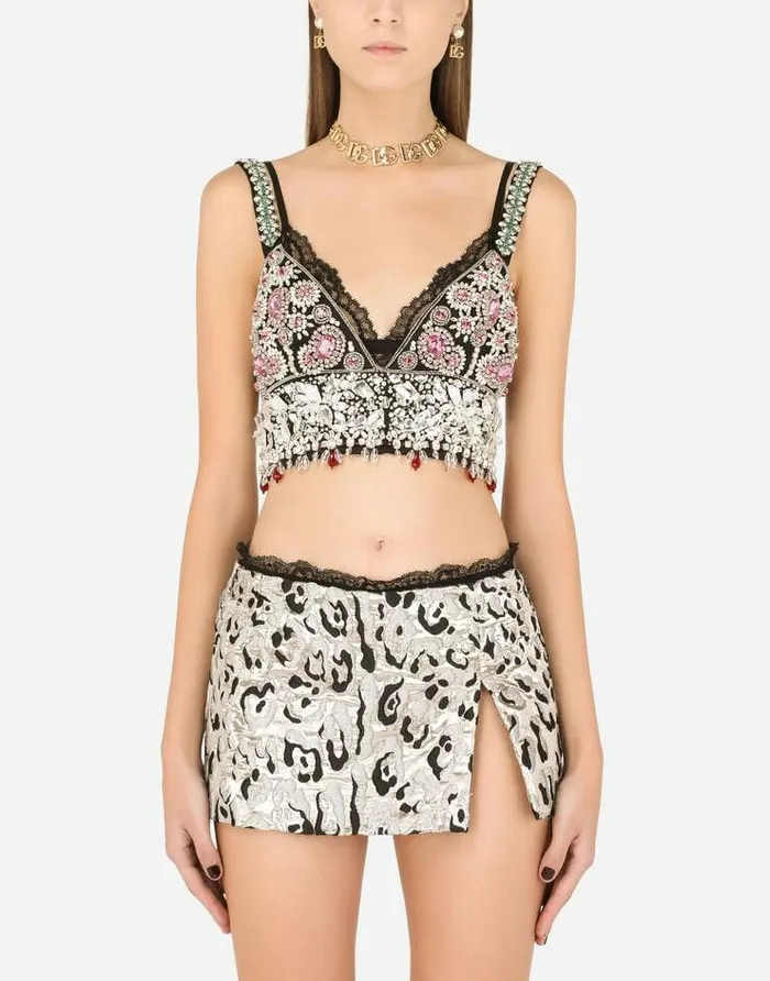 Dolce and Gabbana Shirts And Tops Women Embroidered Bralet Multicolor