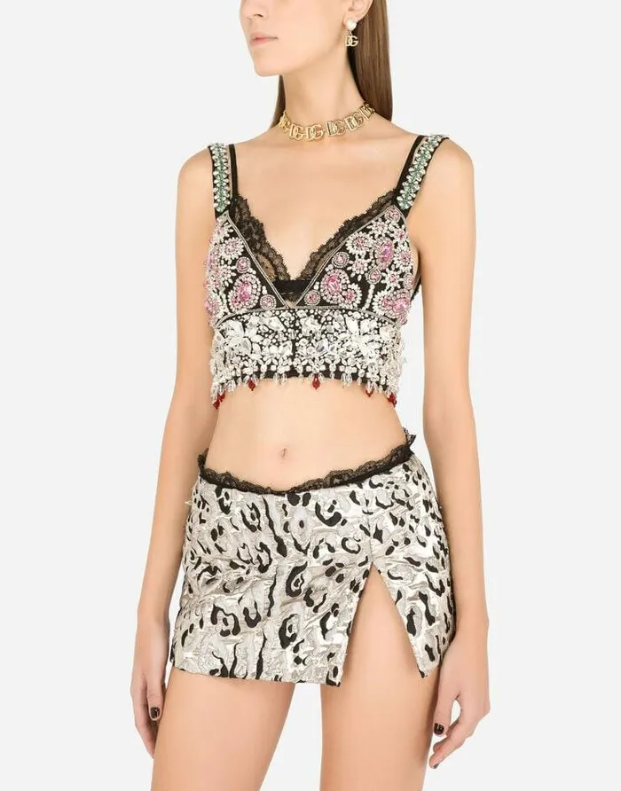 Dolce and Gabbana Shirts And Tops Women Embroidered Bralet Multicolor