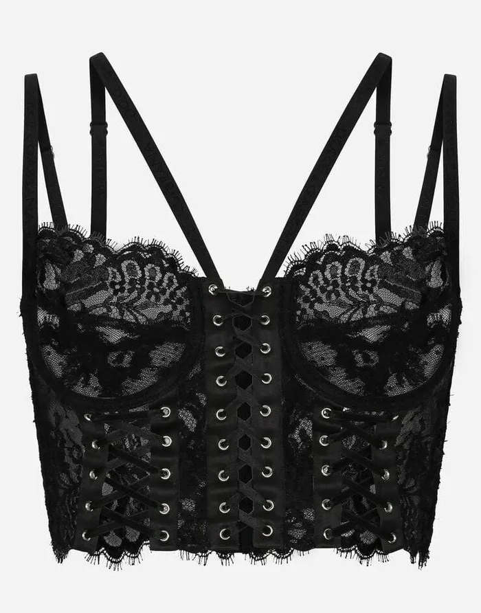 Dolce and Gabbana Shirts And Tops Women Lace Lingerie Corset With Straps And Eyelets Black Dolce and Gabbana Shirts And Tops Women Lace Lingerie Corset With Straps And Eyelets Black