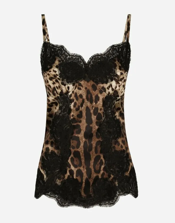 Dolce and Gabbana Shirts And Tops Women Leopardprint Satin Top With Lace Inlay Animal Print Dolce and Gabbana Shirts And Tops Women Leopardprint Satin Top With Lace Inlay Animal Print